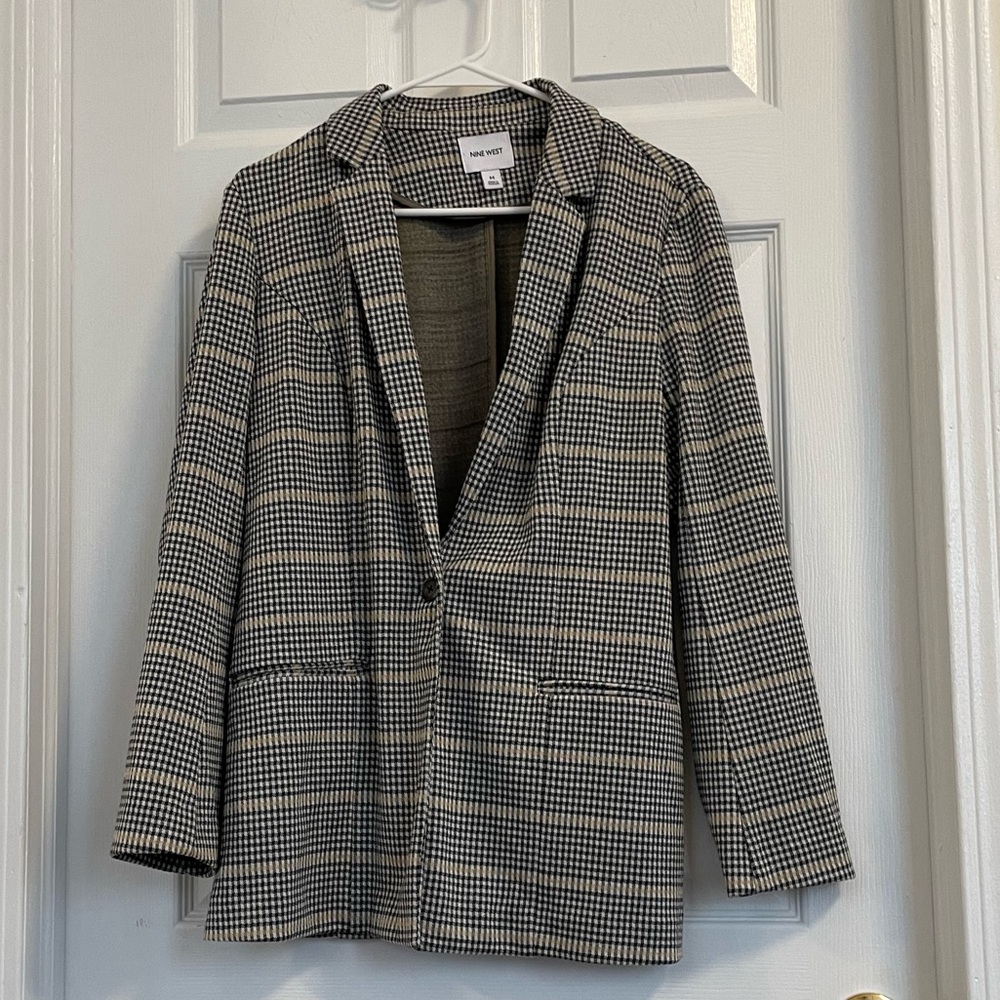 Nine West Black and White Checkered Blazer